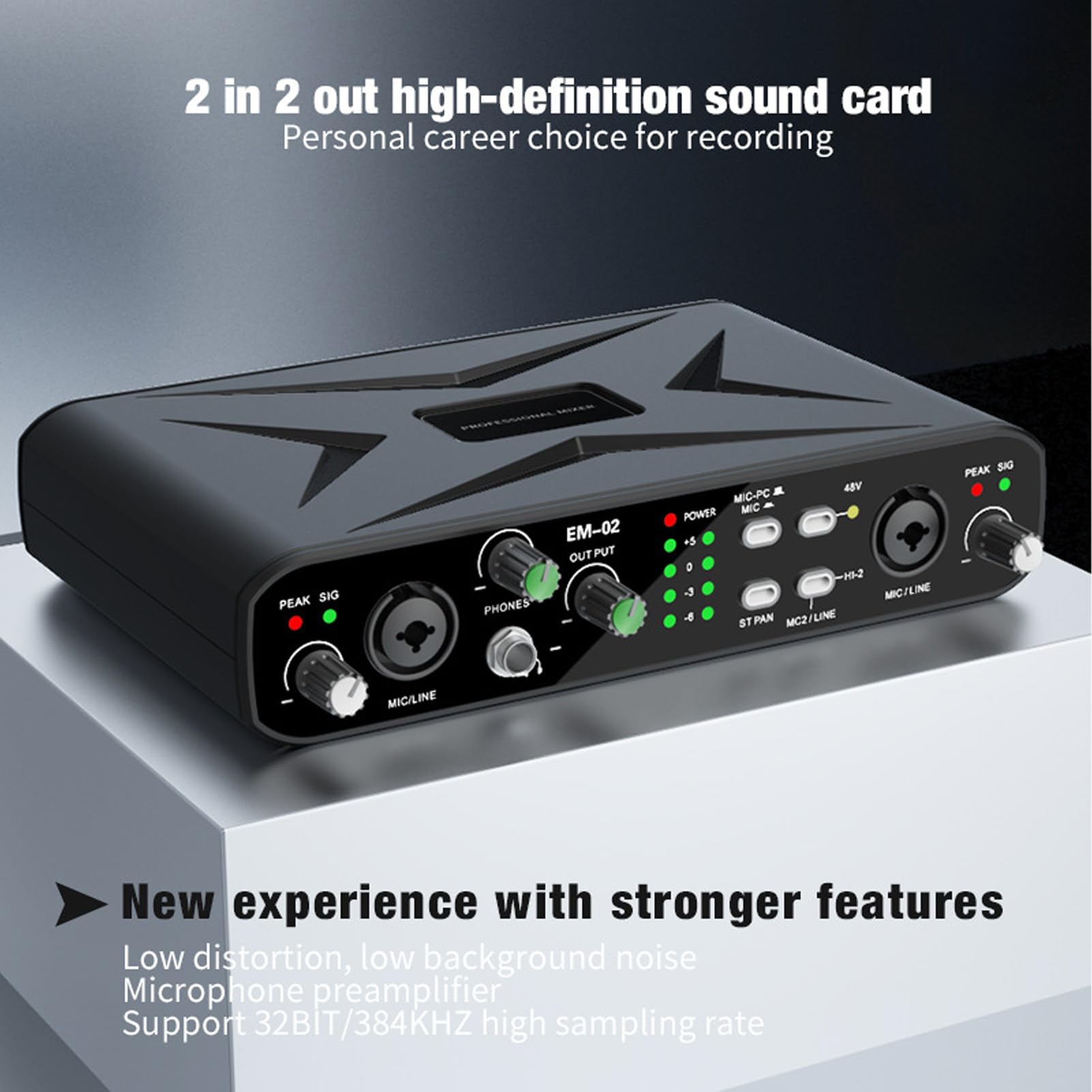 Tarjeta de Sonido Externa, Resolución de Sonido con Preamplificador de Micrófono y Alimentación Fantasma para Grabación en Vivo