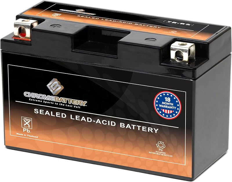 CB CHROMEBATTERY YT7B-BS 12V 110 CCA AGM - Batería sin mantenimiento para ATV, motocicleta, scooter, moto acuática - Tuerca y perno T3 de 7 Ah - Compatible con Yamaha Raptor 250, Honda CRF150, Polaris Outlaw y más