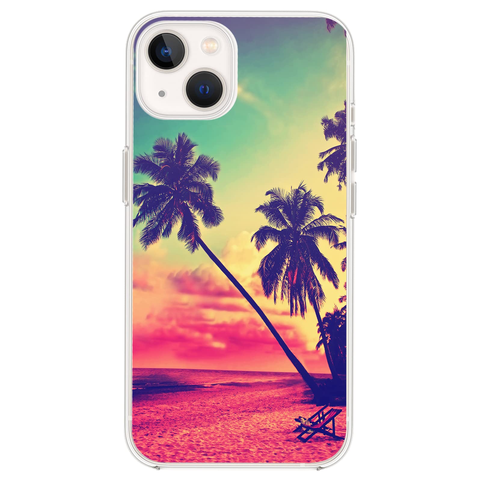 Blingy's for iPhone 14 Case, Tropical Palm Tree Beach Pattern Fun Ocean Style Scenic Nature Landscape Design Soft TPU Protective Case 6.1 inch (Palm