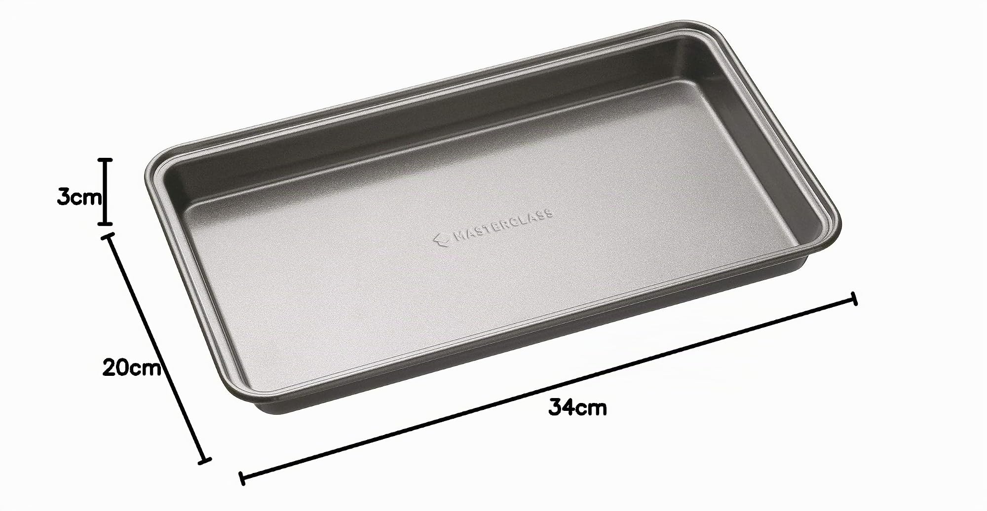 MasterClass Lata para Brownie con PTFE, PFOA y BPA Libre Antiadherente, Robusto Acero al Carbono de 1mm de Espesor, 34 x 20cm Bandeja Rectangular para Hornear
