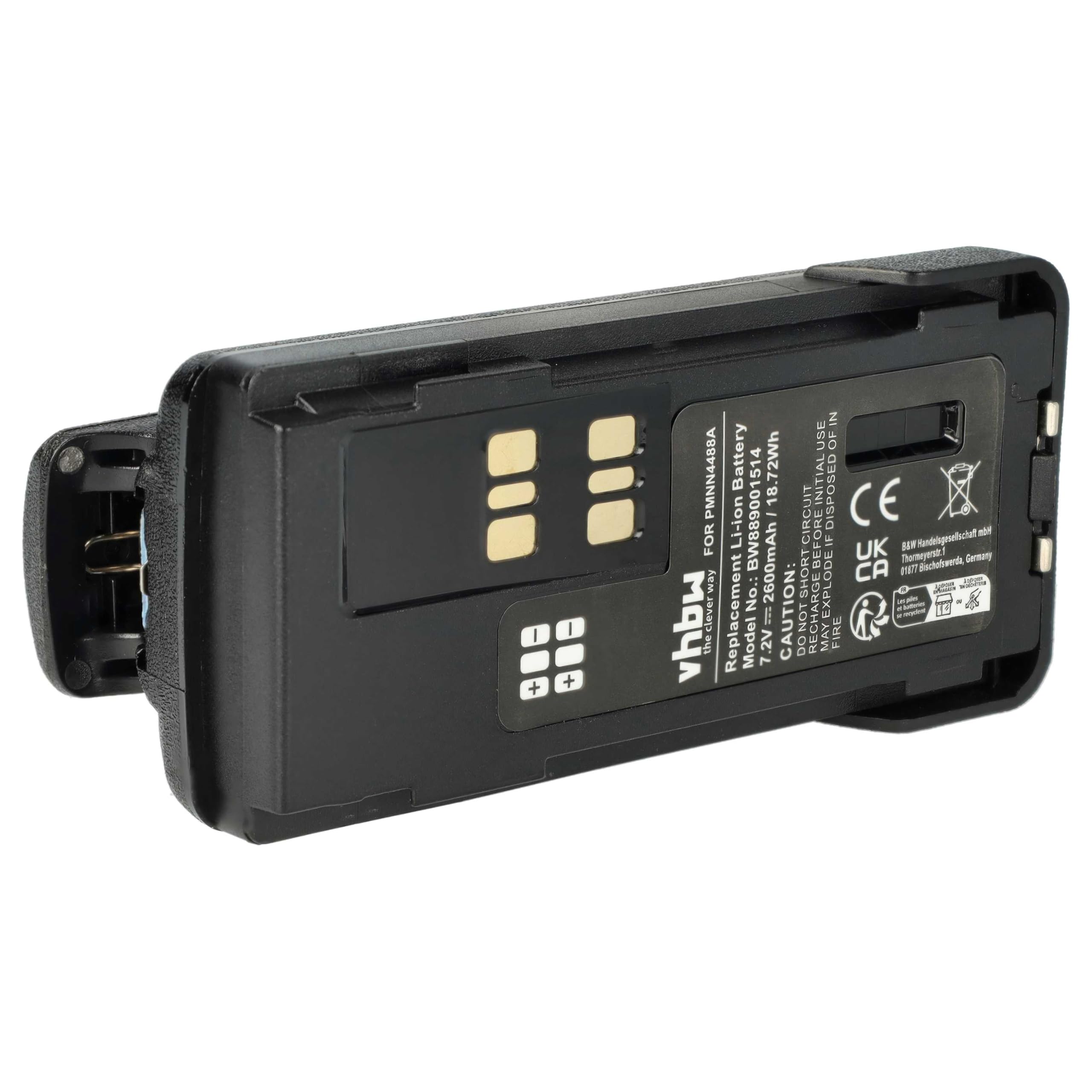 vhbw batteria compatibile con Motorola DP2400, DP2600, DP2000, DP4400E radio (2600mAh, 7,4V, Li-Ion) + clip