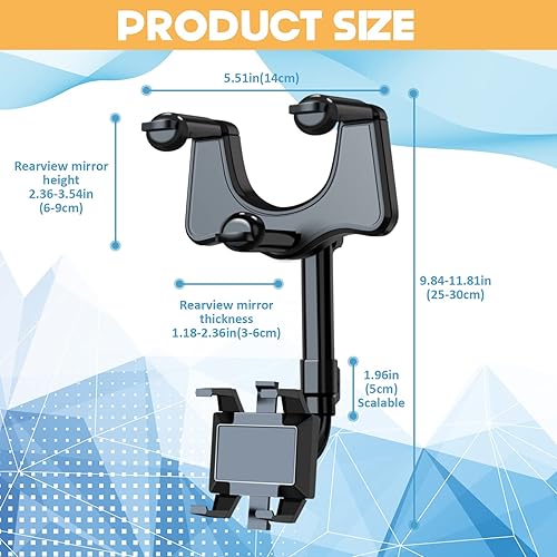 Miniatura 7 de Soporte de teléfono para espejo retrovisor para automóvil, giratorio de 360 y retráctil, soporte de soporte de teléfono con longitud ajustable,
