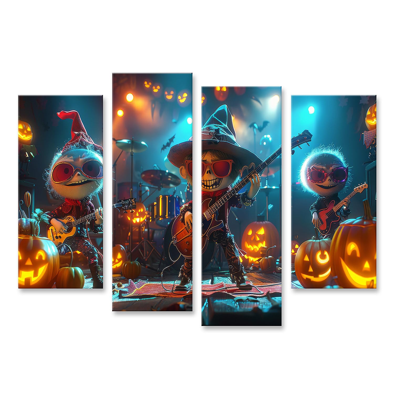 islandburner Prime Bild auf Leinwand Kürbiskopf Band spielt Halloween Konzert auf festlich geschmückter Bühne Bilder Wandbilder Poster