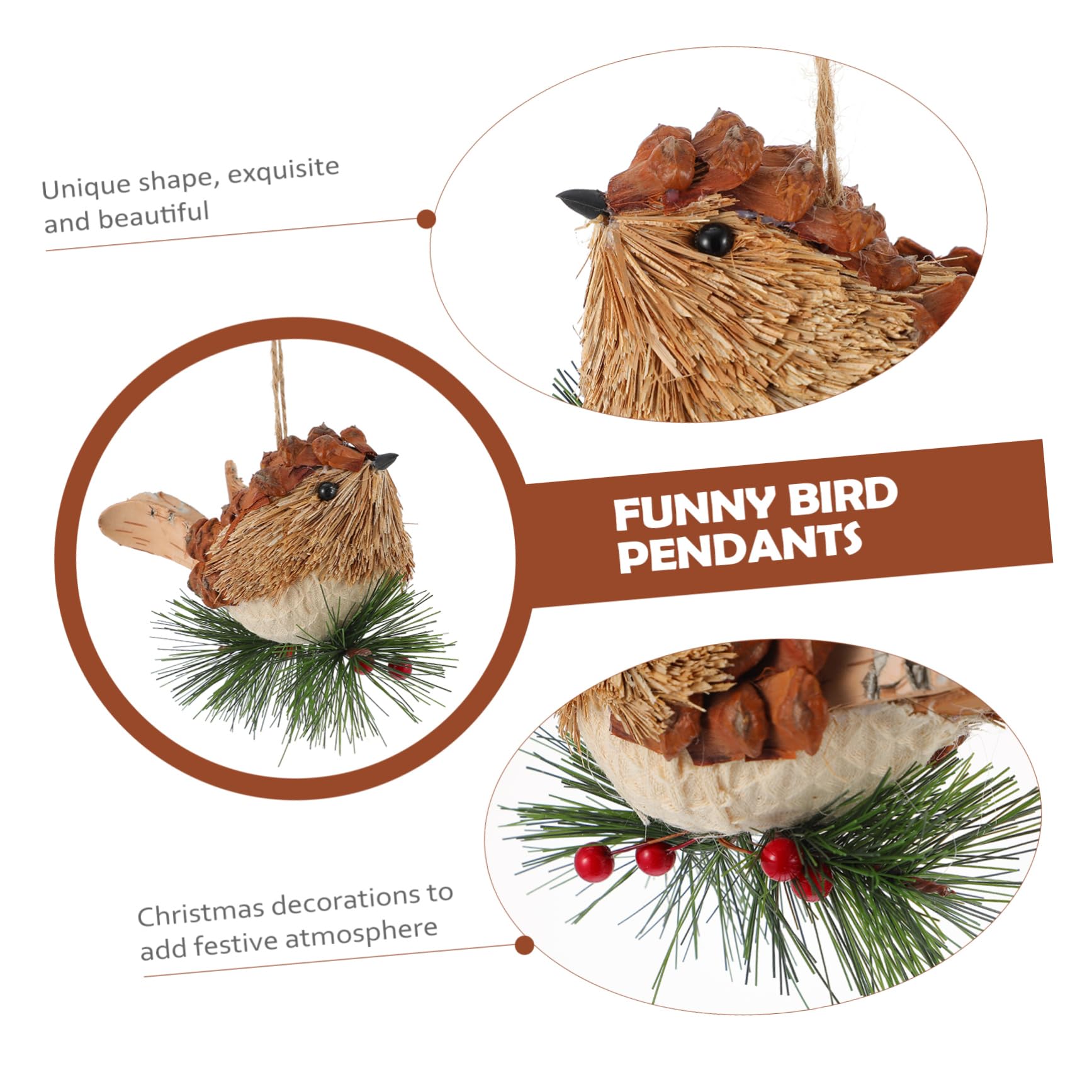IMIKEYA 4 Stück Weihnachtsstrohvögel Dekoration Vogel Weihnachtsbaumschmuck Künstliche Vögel Zur Dekoration Einzigartiges Vogel-Handwerk