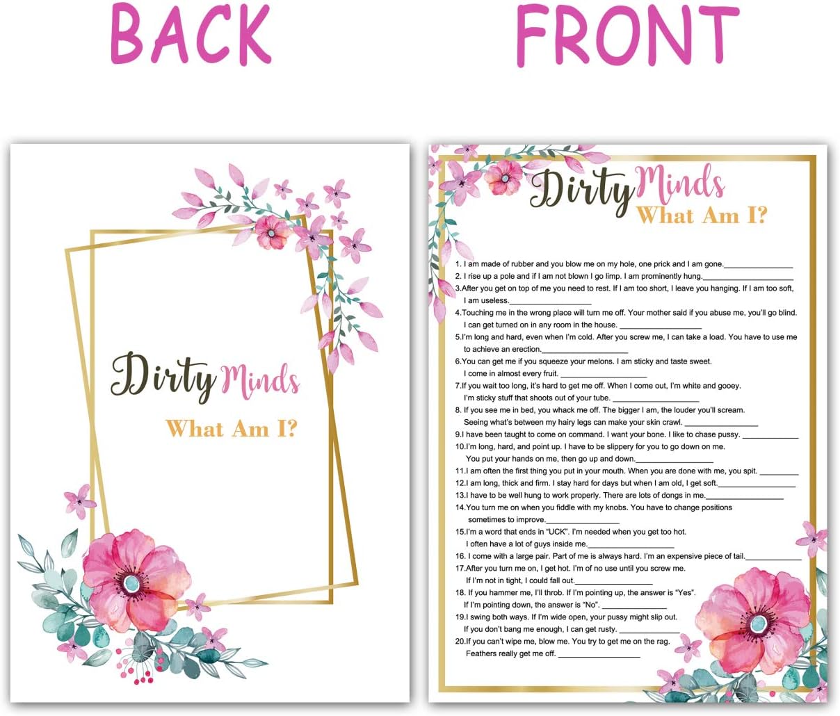 Bridal Shower Games - Dirty Minds What am I Wedding Shower Games for Guests -Funny Bachelorette Party Games for 40 Guests : Home & Kitchen