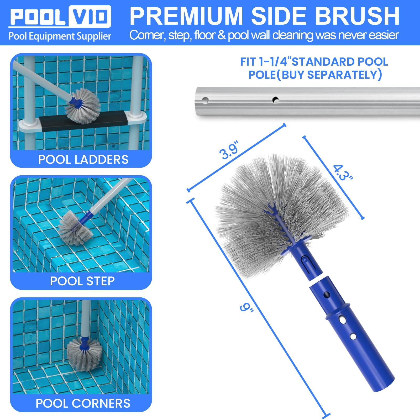 Poolvio Deluxe zestaw do czyszczenia basenu łącznie z siatką na skimmer, szczotką basenową 2 w 1 i obciążoną głowicą próżniową z kółkami do basenów naziemnych i inground (bez drążka)