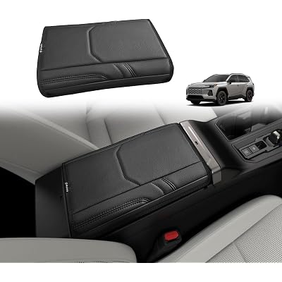 Muslogy Center Console Armrest Cover Compatible with 2026 Toyota RAV4 Accessories Comfort Armrest Pad Cushion Box Lid Cover Vegan Leather Protector Regular Thick(OEM Style)