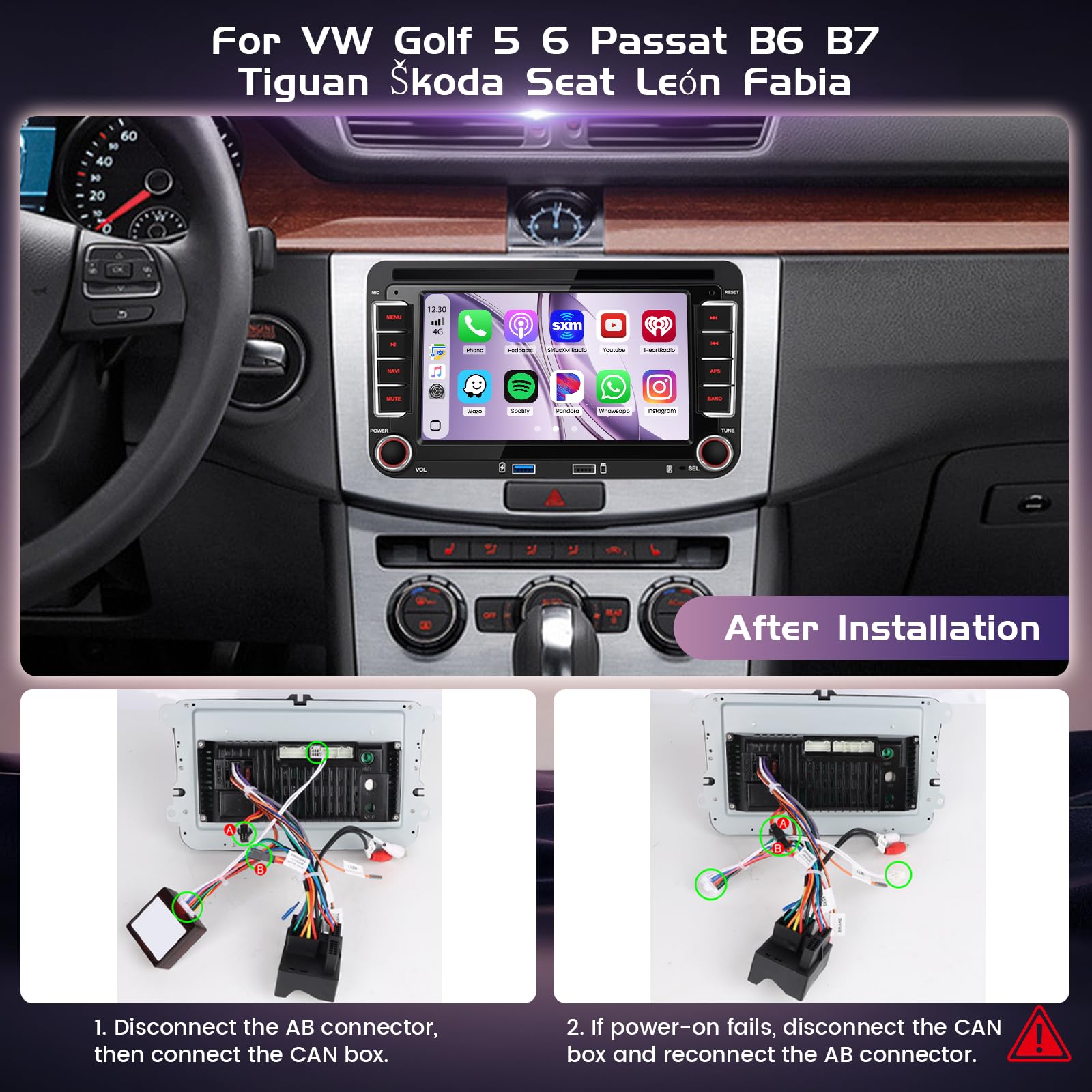 Inefala Radio samochodowe do VW Golf 5 6 Passat B6 B7 Tiguan Škoda Seat León Fabia, radio samochodowe Bluetooth z CarPlay Android Auto Vi-Link, radio samochodowe 2 DIN z ekranem 7" IPS DSP FM EQ SWC