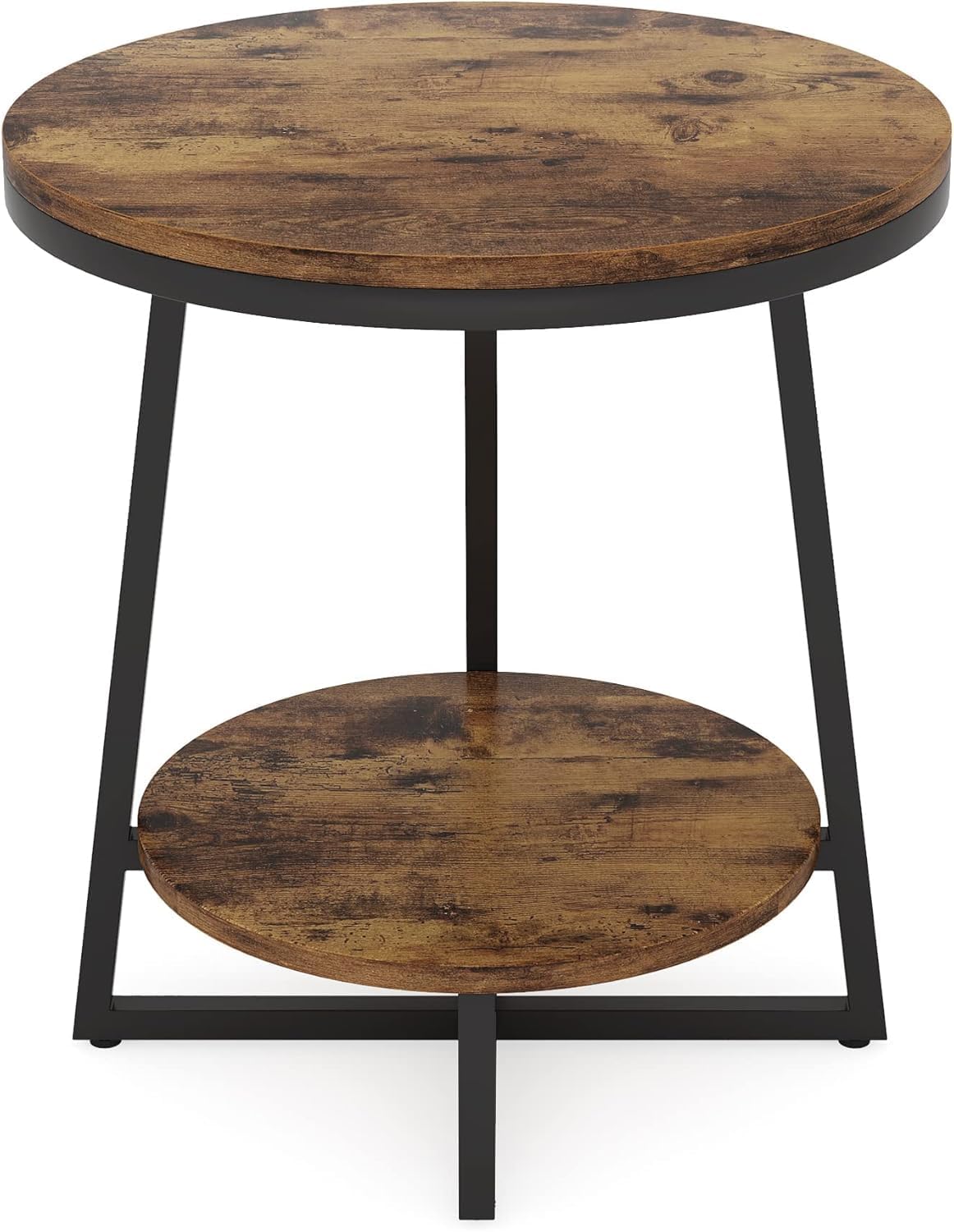 OGFC 36167 End Table, 2 Tier Round Side Table Accent Table for Living Room, Rustic Brown 2