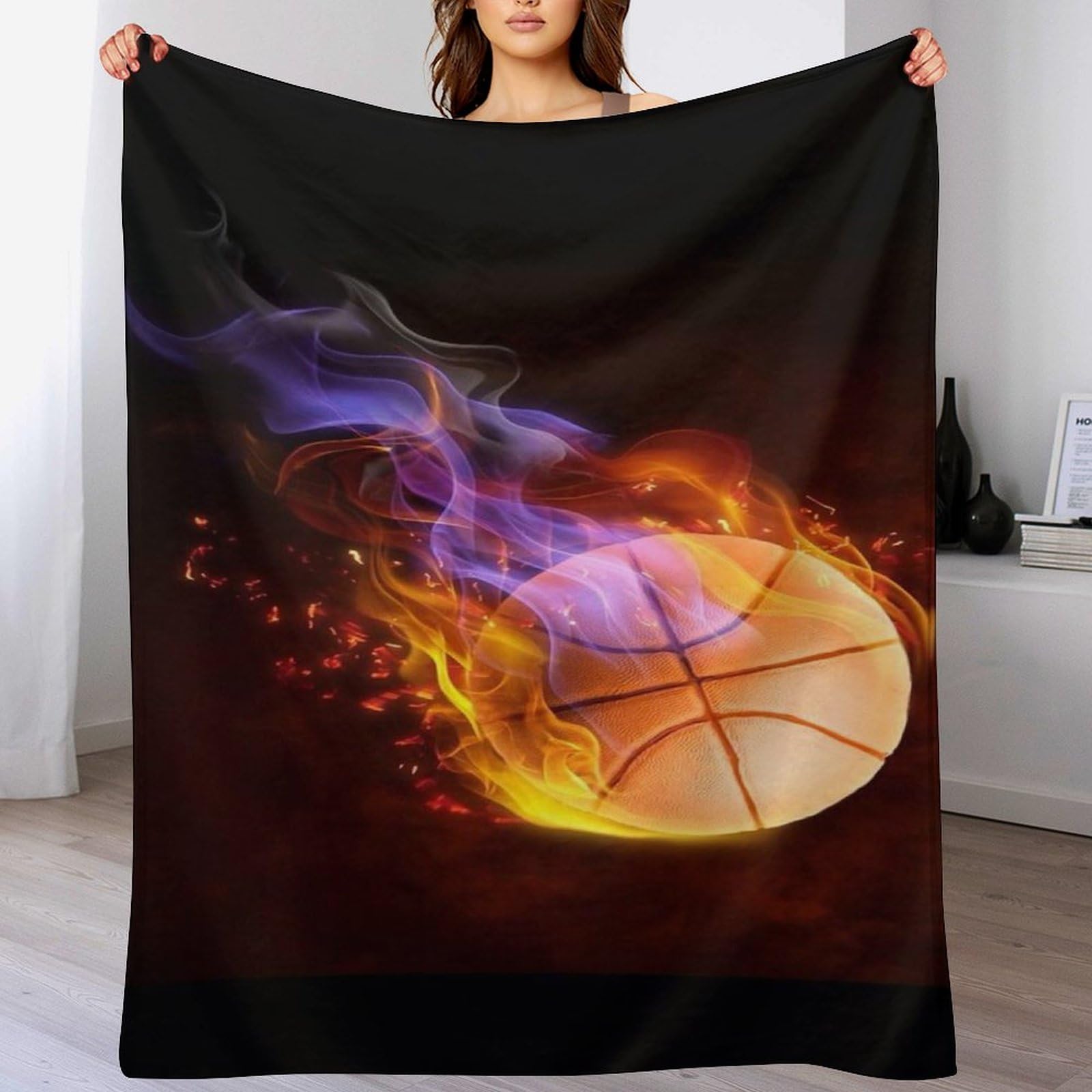 Couverture Basket-Ball en Flannel douce et chaude pour lit et canapé de 130x150cm