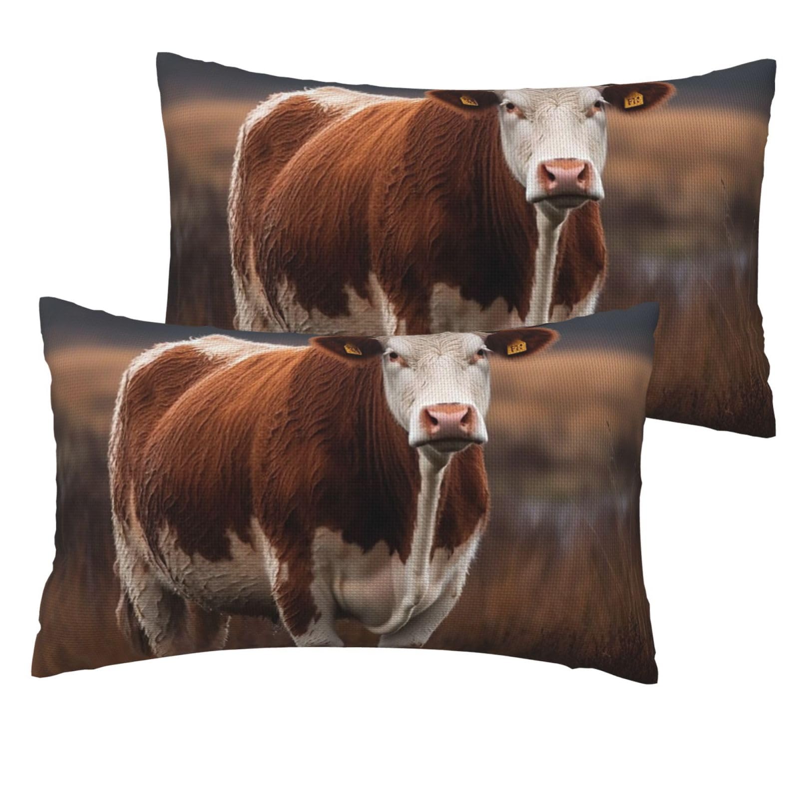 Linen Pillowcases Set of 2 Pillow Shams Breathable Soft Linen Pillow Covers with Envelope Closure Cow in the Grass Pillowcases Standard Size 30x50 cm Cooling Washed Pillow Cases