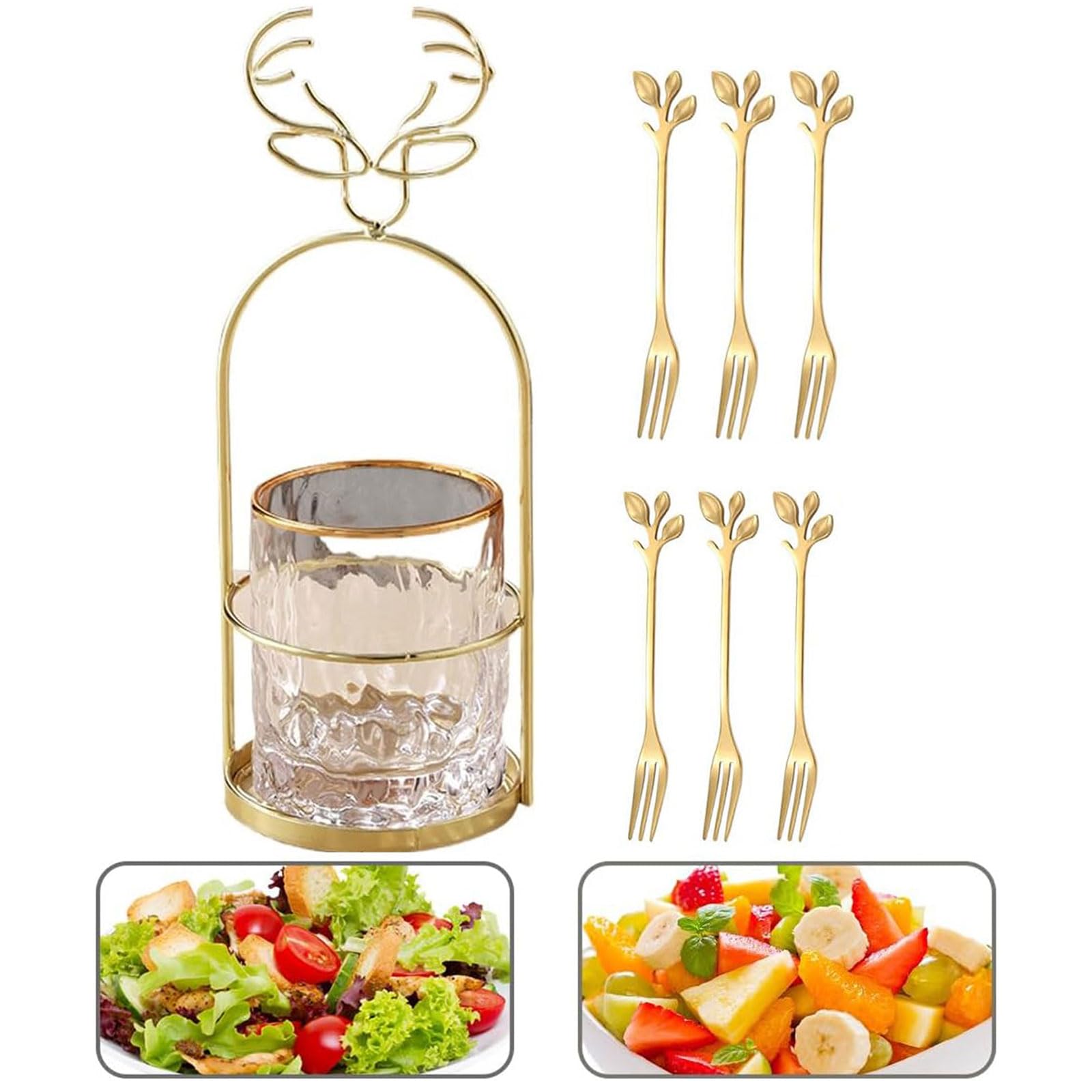 Set de 6 Fourchettes à Fruits Dessert en Acier Inoxydable avec Support Décoratif - Fourchettes Élégantes pour Gâteaux, Cocktails et Décoration de Cuisine