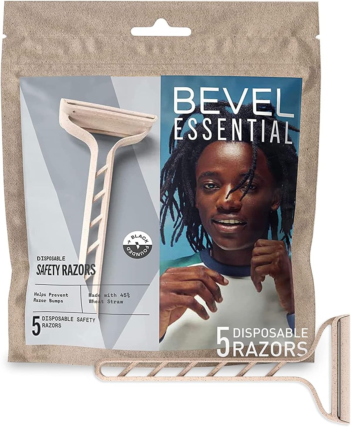 Bevel Essentials Disposable Safety Razors for Men, Double Edge Stainless Steel Blade Helps Prevent Nicks and Razor Bumps, Travel Essentials, 5 Count