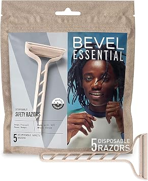 Bevel Essentials Disposable Safety Razor for Men Double Edge Stainless Steel Blade Prevents Scratches and Razor Bumps, Travel Essentials 5 Pack