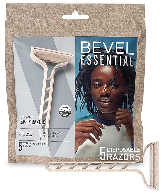 Bevel Essentials Aparelhos de Barbear Descartáveis Masculinos com Lâmina Dupla de Aço Inoxidável, Pacote com 3