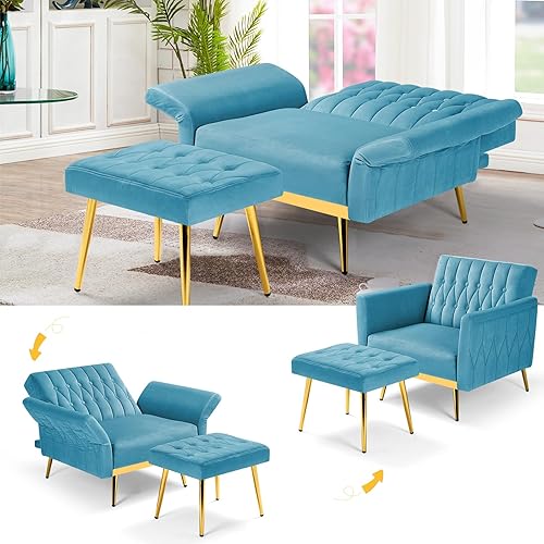 Miniatura 128 de Silla decorativa de terciopelo con reposabrazos y respaldo ajustables, sillón reclinable con botones, sillón reclinable individual con otomana y una