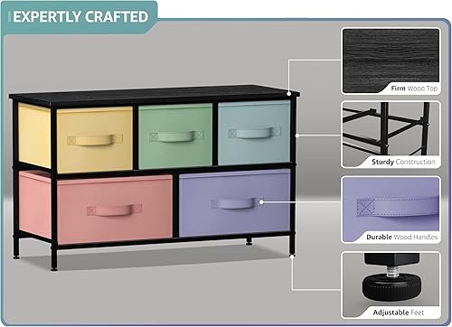 Miniatura 4 de Cómoda Sorbus con 5 cajones, cajonera para niños, adolescentes, dormitorio, cuarto del bebé, sala de juegos, ropa, juguetes, marco de acero, parte