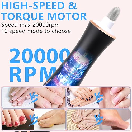 Miniatura 2 de Kit profesional de manicura y pedicura, juego de lima de uñas eléctrica inalámbrica, máquina de taladro de uñas con luz LED de 360 con pantalla LCD,