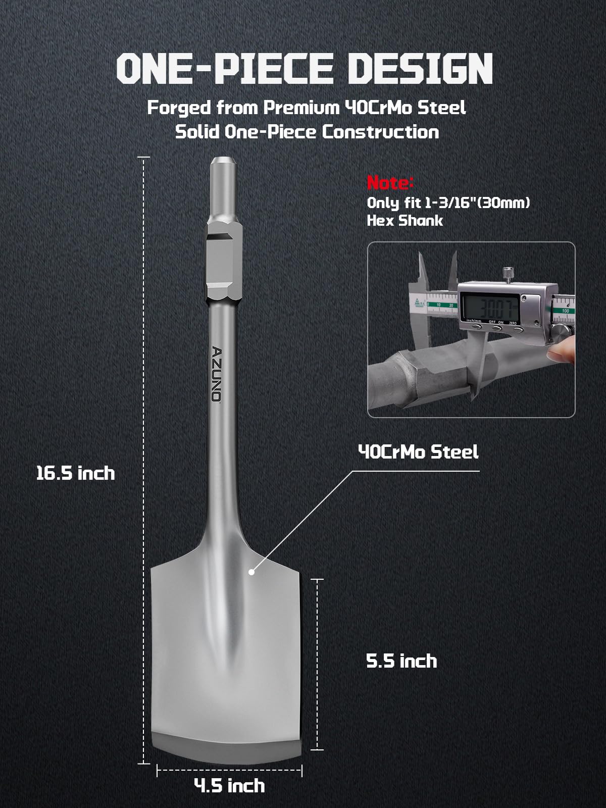1-3/16" HEX Clay Spade Bit - Jack Hammer Compatible -3