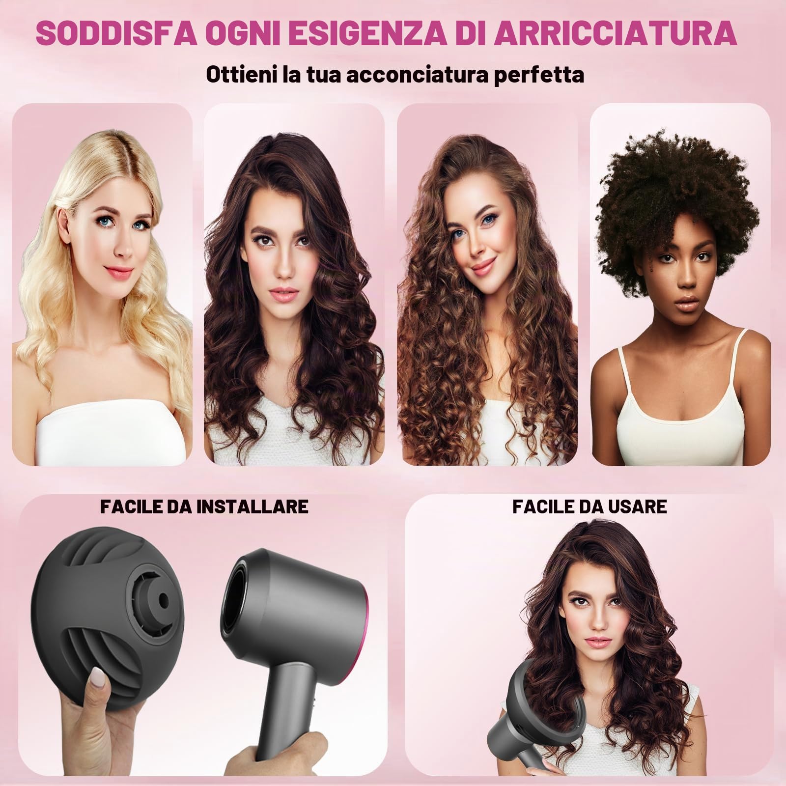 New Wave+Curl Diffusore Ugello per Dyson Supersonic Asciugacapelli HD01 HD02 HD03 HD04 HD08 HD15 HD16 Accessaries, Attachemnt Parts No 973924-01, One Tool Two Mode per capelli mossi ricci o