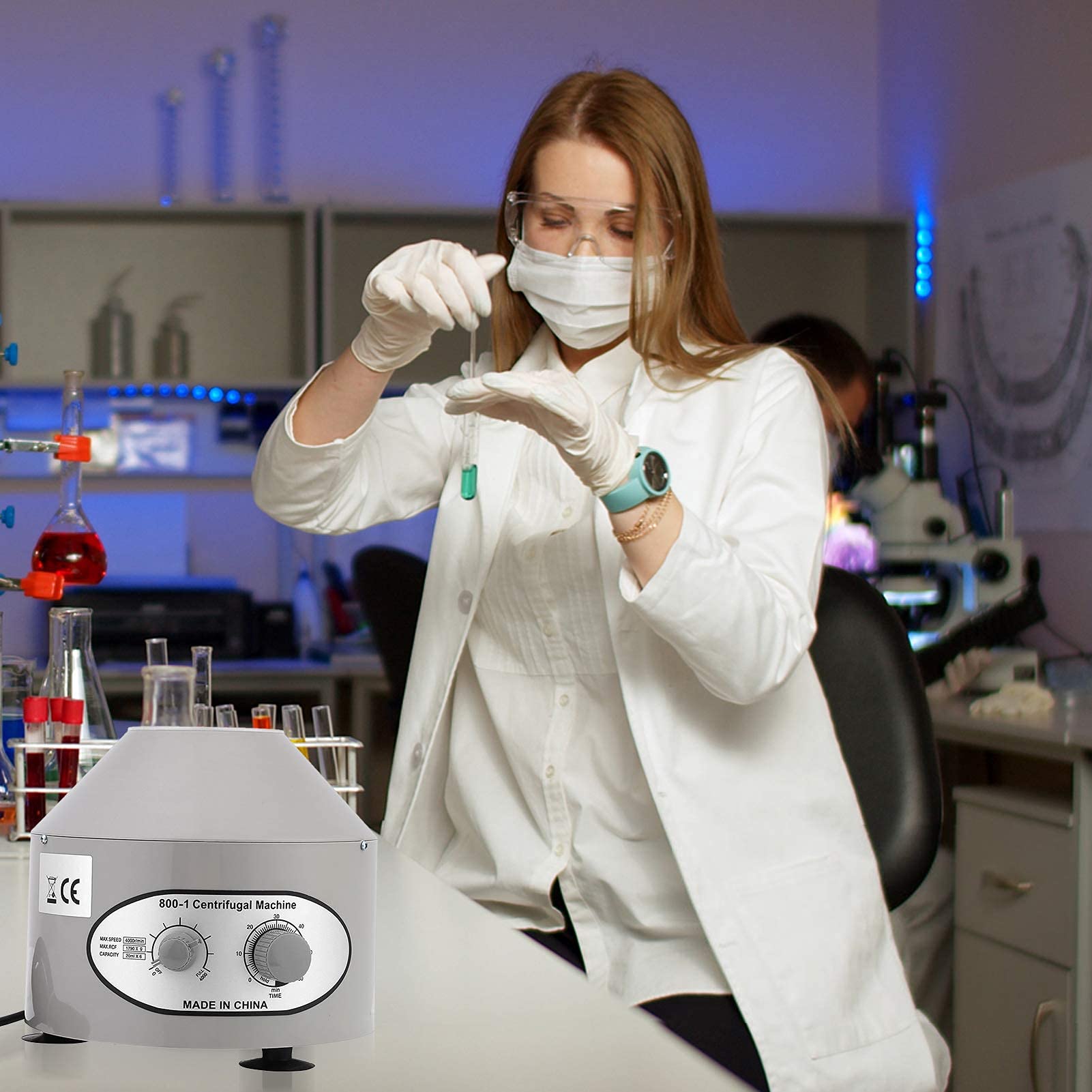 Ejoyous Kleine Elektrische Tischzentrifuge, 4000rpm Labor-Zentrifugen Laborzentrifuge Medizinische Centrifuge mit Einstellbaren Geschwindigkeiten und Zeitmesser 6 EU 220V 22 * 24.5 * 11cm