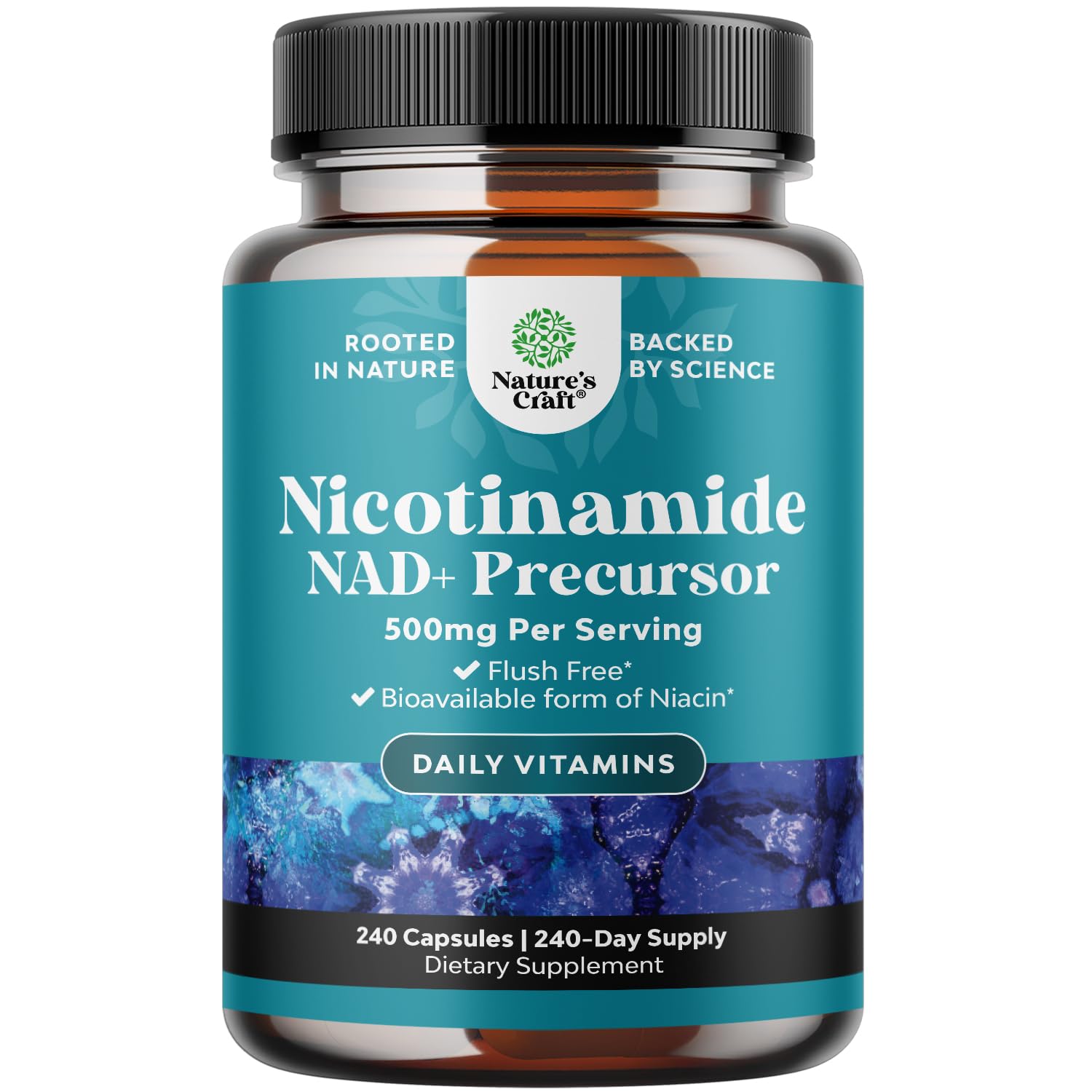 Vitamin B3 Niacinamide 500mg Capsules - Mitochondrial Energy and Potent Skin Supplement - AKA Vitamin B3 Niacin 500mg Flush Free and Nicotinamide 500mg - Flush Free Niacin Supplement - 240 Count