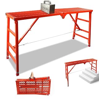 Foldable Scaffolding Platform, 70.8x15.2x36.2-62 Inch Portable Work Platform, 770 Lbs Capacity, Adjustable Height Industrial Step Ladders, Ideal for Painting, Wiring and Home Decor, Red - Amazon product rated Grade A
