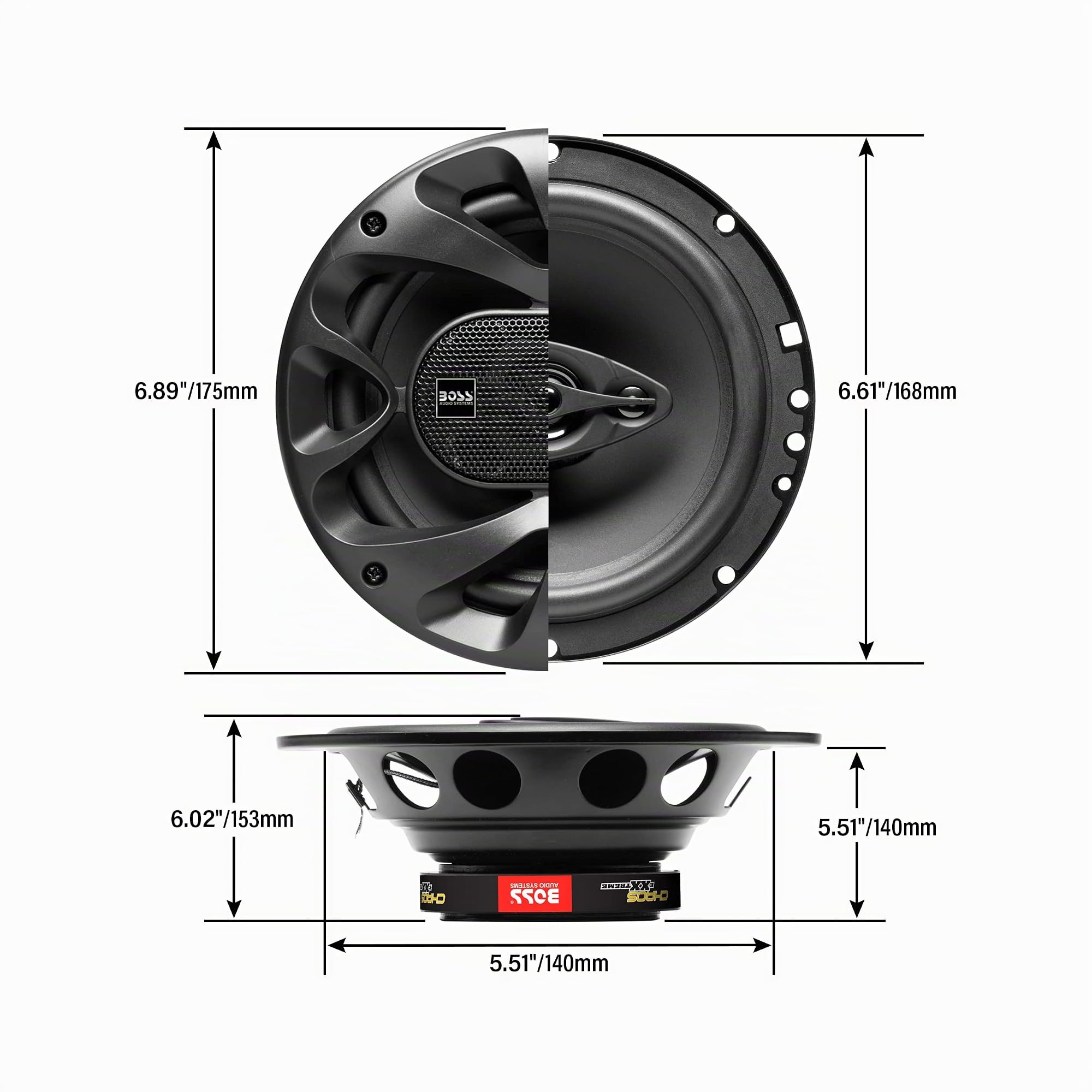 BOSS Audio Systems 2 altoparlanti coassiali a 3 vie CH6530B da 16,5 cm 6,5" 150 watt rms 300 watt max sospensioni in gomma, a coppia