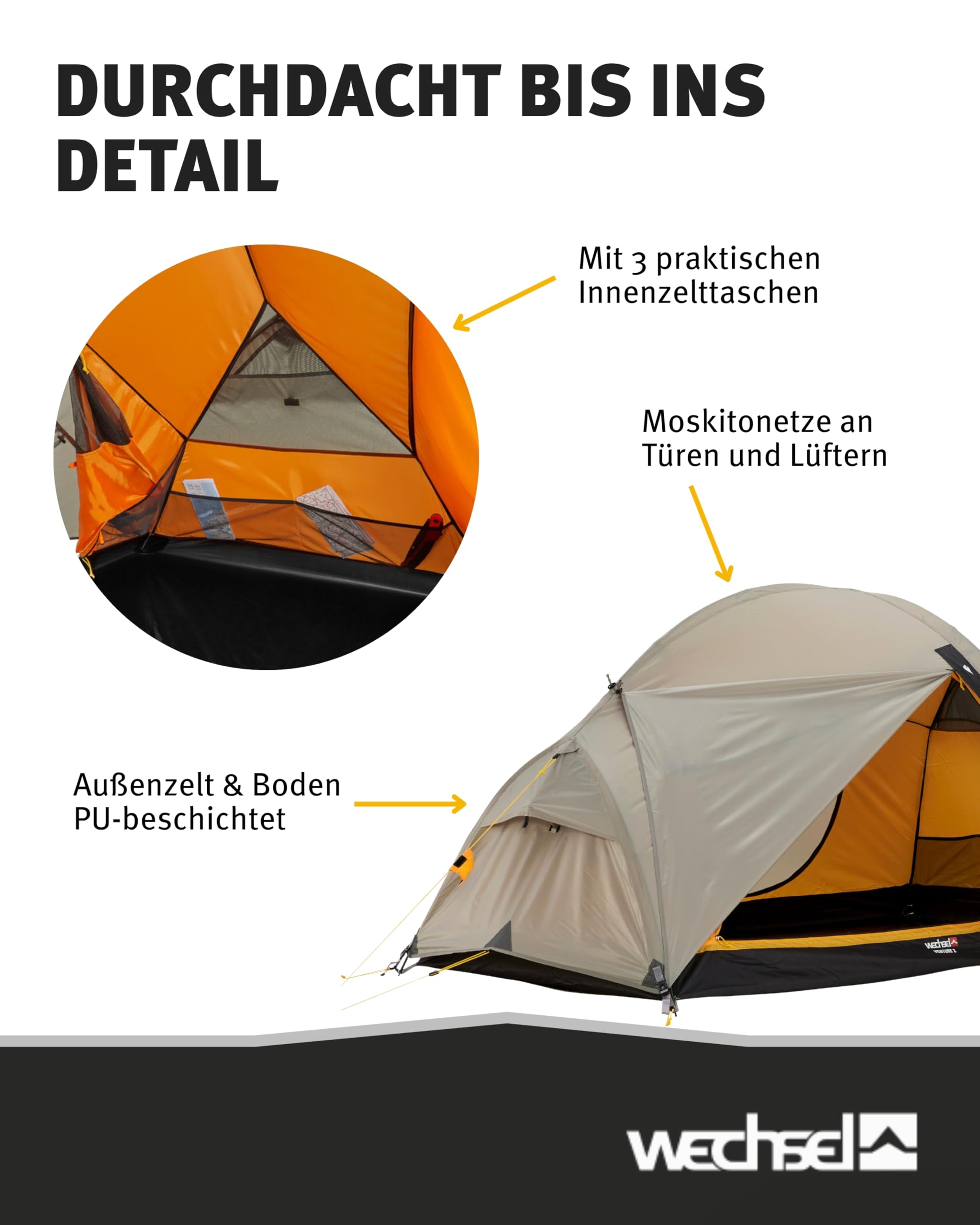 Wechsel Trekkingzelt Venture 2 I Kuppelzelt für 2 Personen I schnell aufbaubares Hybridzelt I kompakt & transportabel I ideales Outdoor-Zelt für Camping, Wandern & Bike Packing