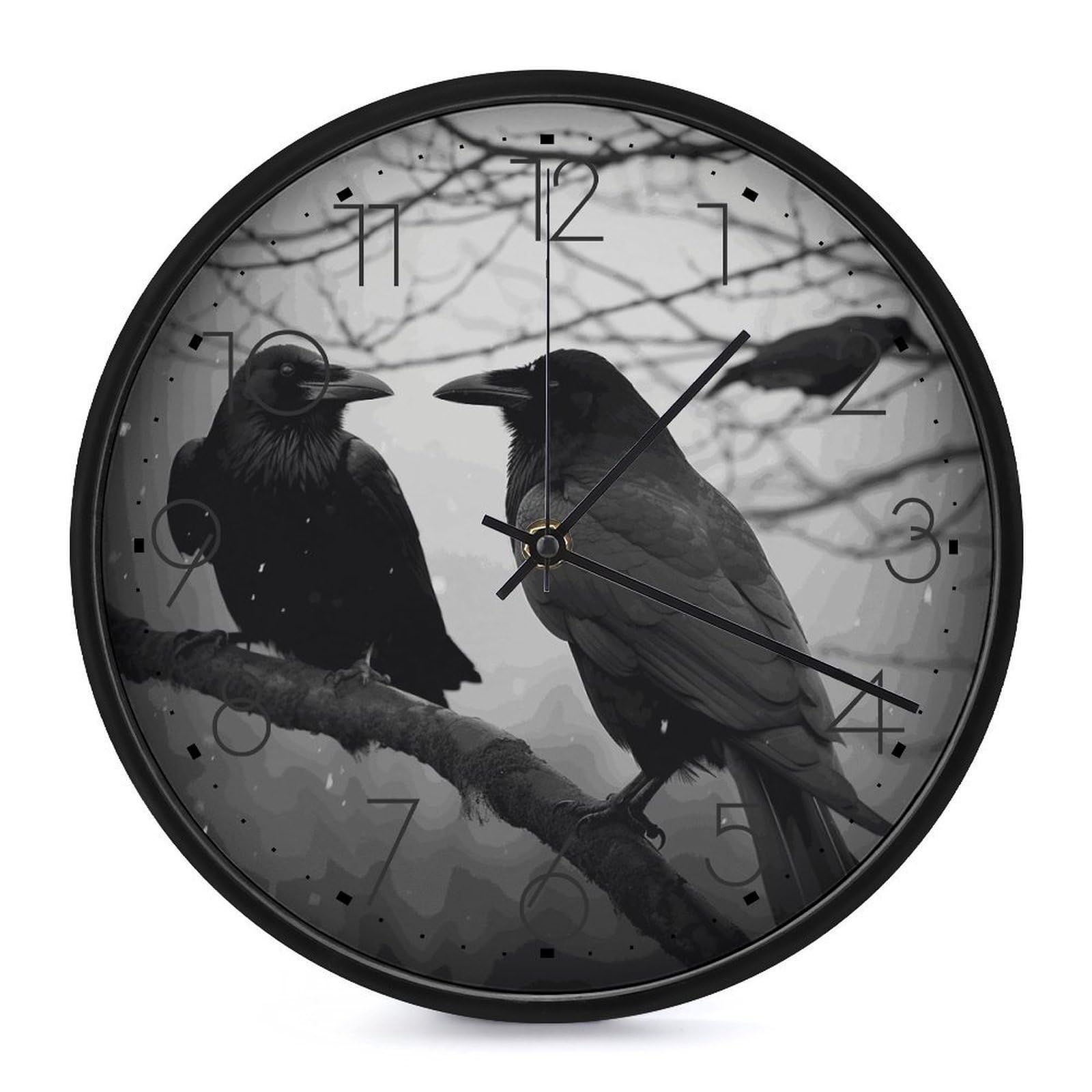 Horloge murale corbeau ronde de 25,4 cm avec mouvement silencieux à piles