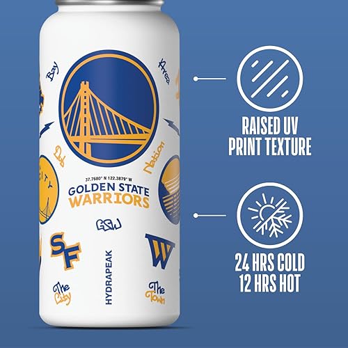 Miniatura 5 de Hydrapeak x Botella de agua con licencia oficial de la NBA Golden State Warriors de 32 onzas, tapa con pico de acero inoxidable, reutilizable, doble