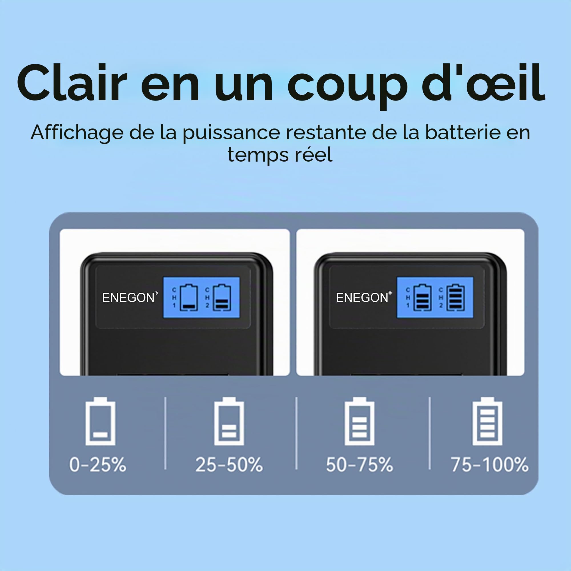 ENEGON DMW-BLE9 DMW-BLG10 Lot de 2 Batteries 1200mAh et Chargeur, Câble USB-C et écran LCD, pour Panasonic Lumix DC-LX100 II, TZ202, TZ101, TZ99, TZ91, TZ81, DMC-GX7, DMC-GX9, DMC-GX80, DMC-GX85
