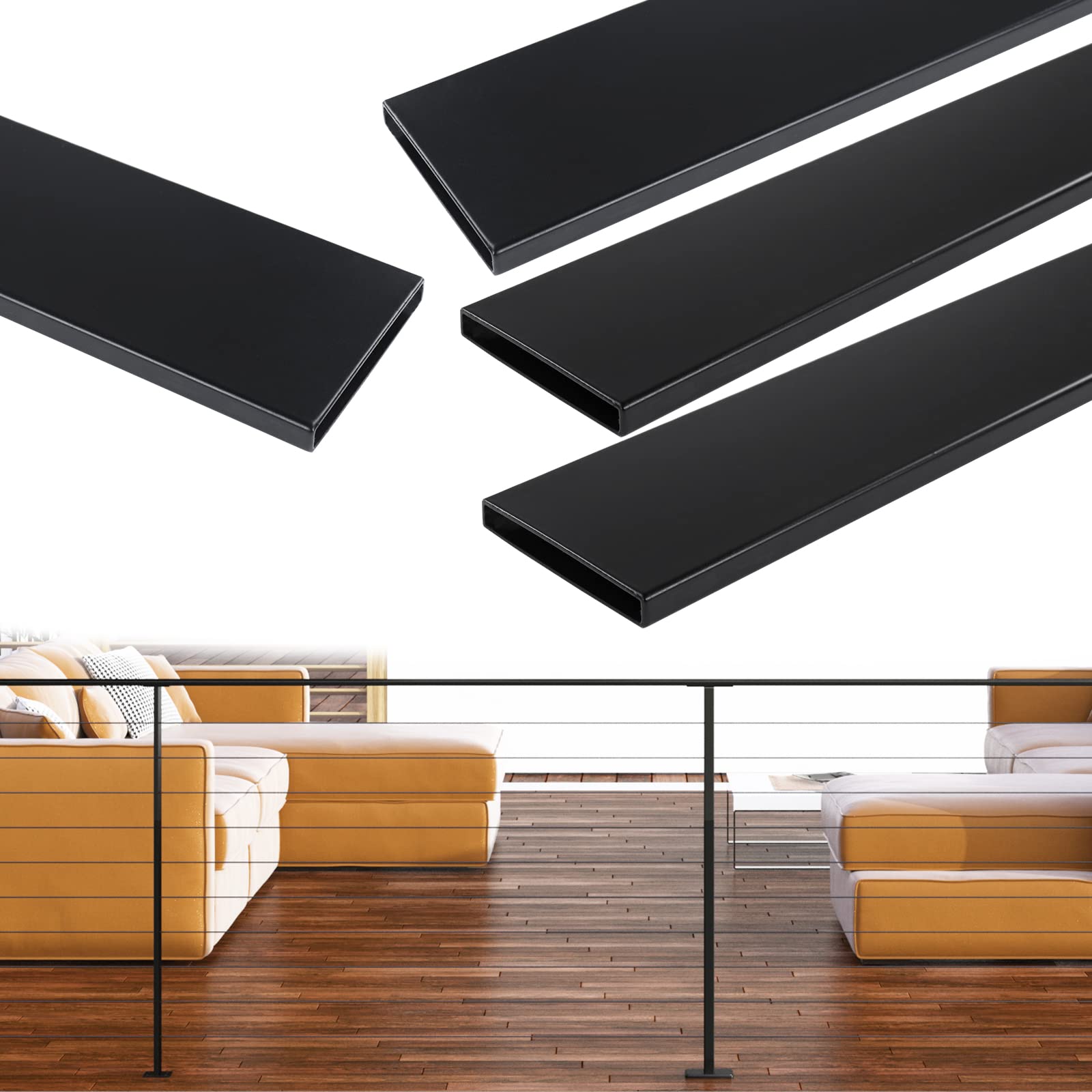 Muzata 4Pack 6'6" Super Thin Handrail Stainless Steel Black Handrail 3/8" Thickness Top Rail Fit 42'' Posts Cable Railing System Deck Stair Indoor Outdoor, HT30 BP4