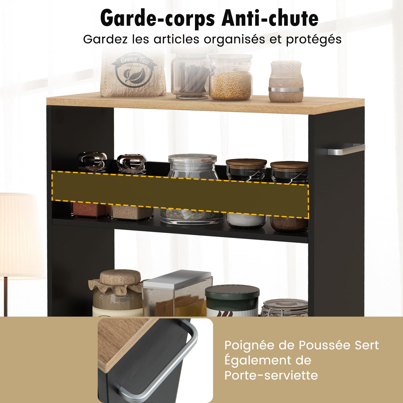 Chariot De Cuisine à 3 Niveaux Avec Roulettes, Poignée, Frein Et Etagere Multifonctionnel Pour Cuisine Bureau Et Salle De Bain Blanc 99409424