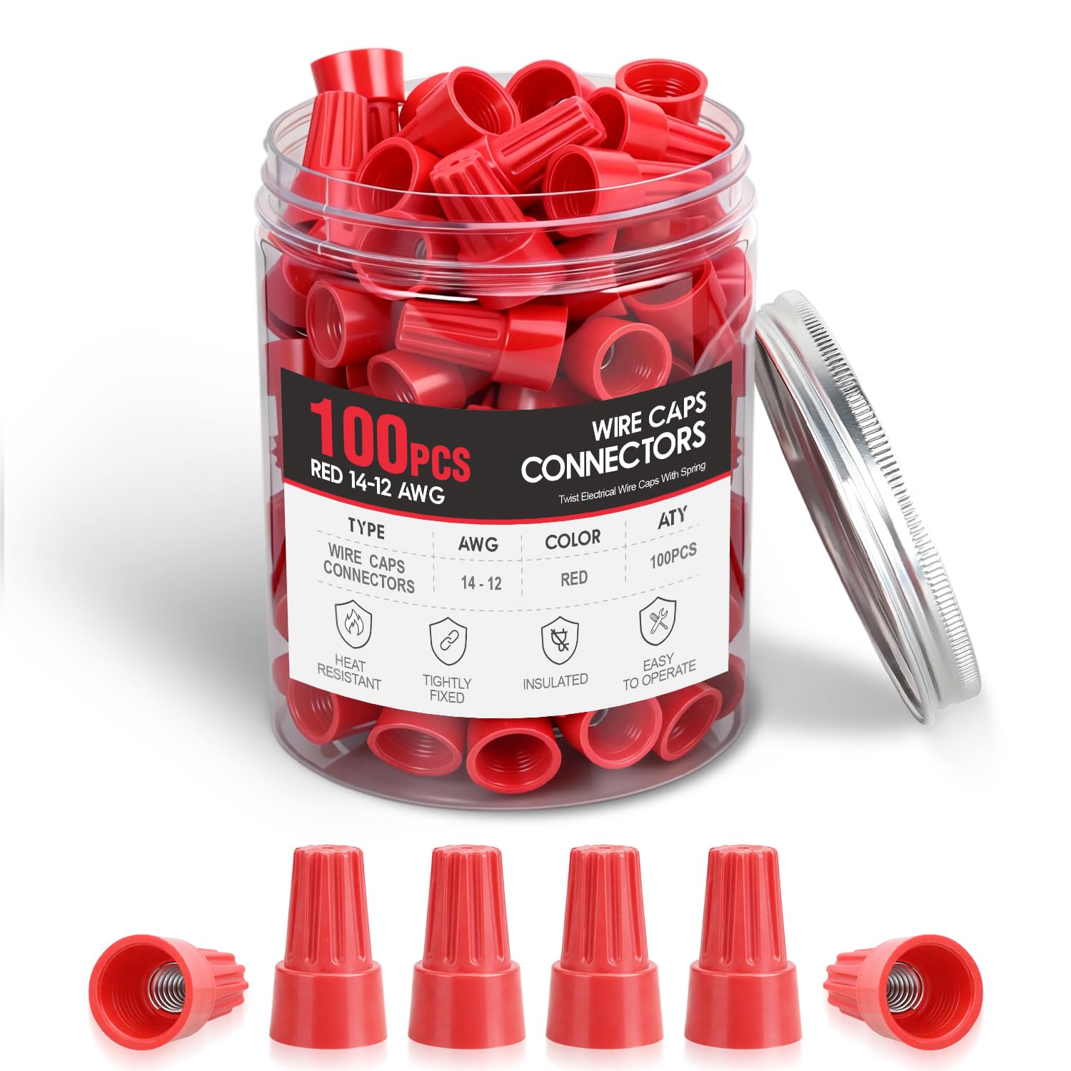 Nilight 100PCS Red Wire Connectors Kit 14-12 AWG Electric Wire Caps