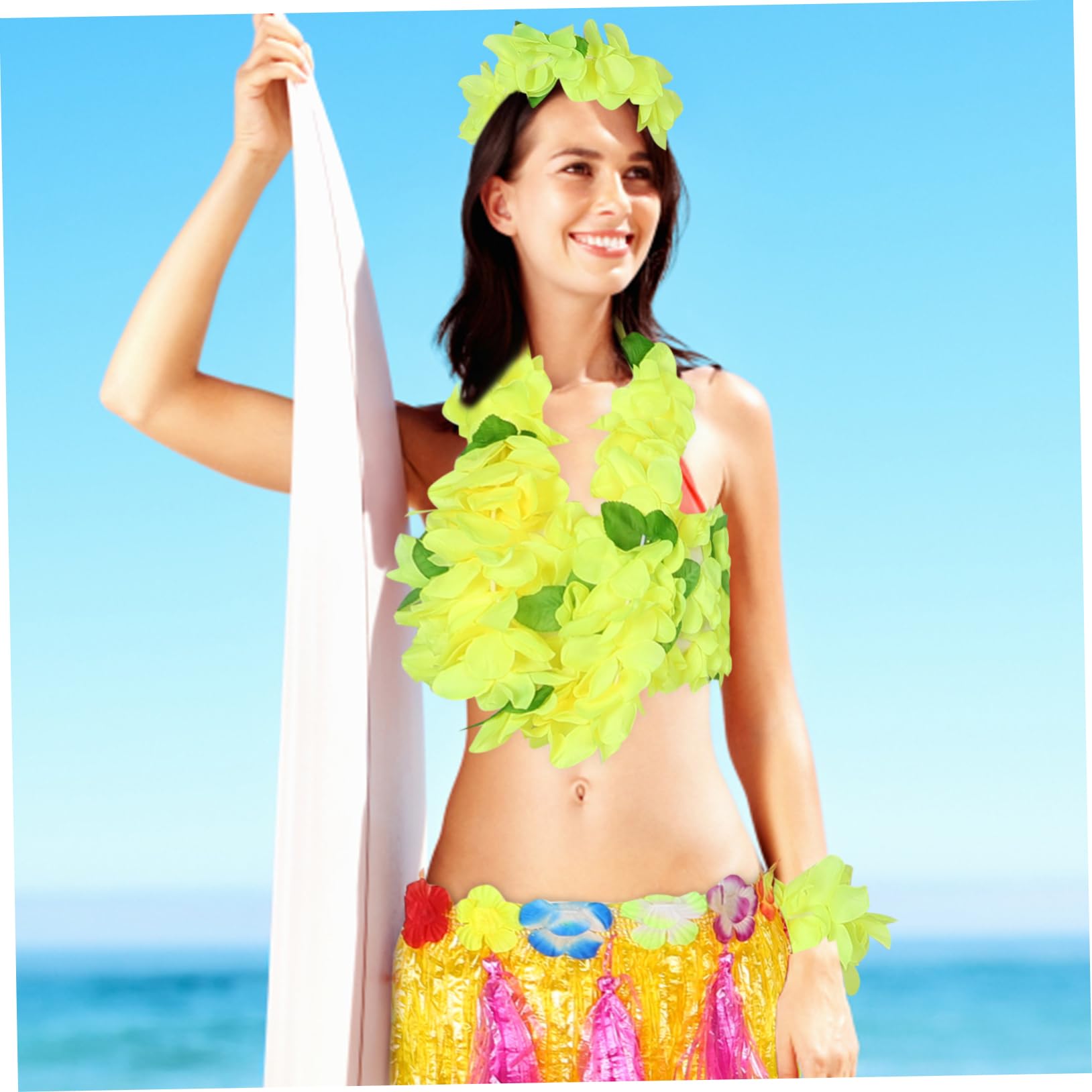 Traje de falda de hierba de colores traje inflable faldas de hula para adultos disfraces Conjunto de traje hawaiano de piezas Traje de hula hawaiano falda luau tocado luau