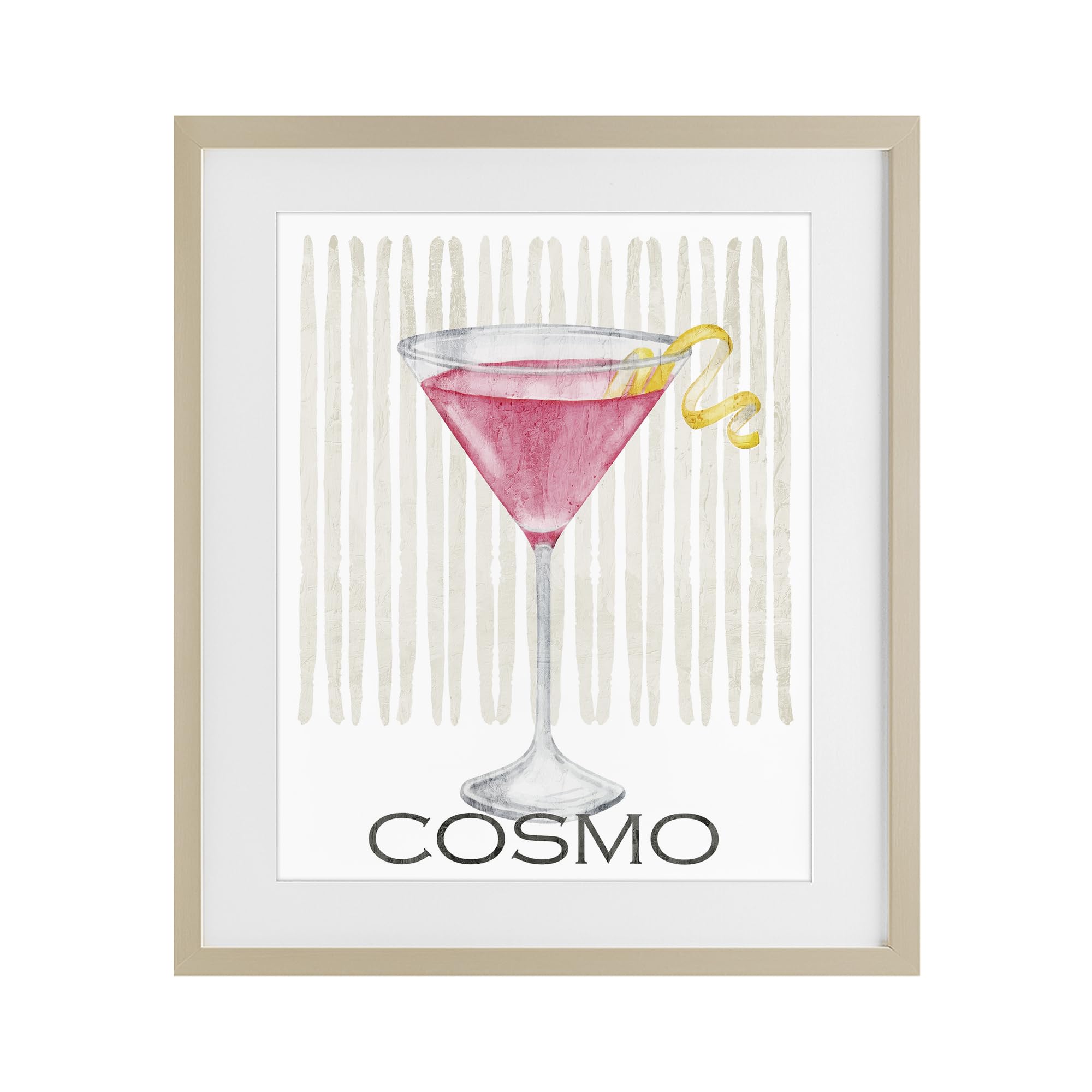 'Pink Cosmo on Stripes'| Framed Print Under Glass