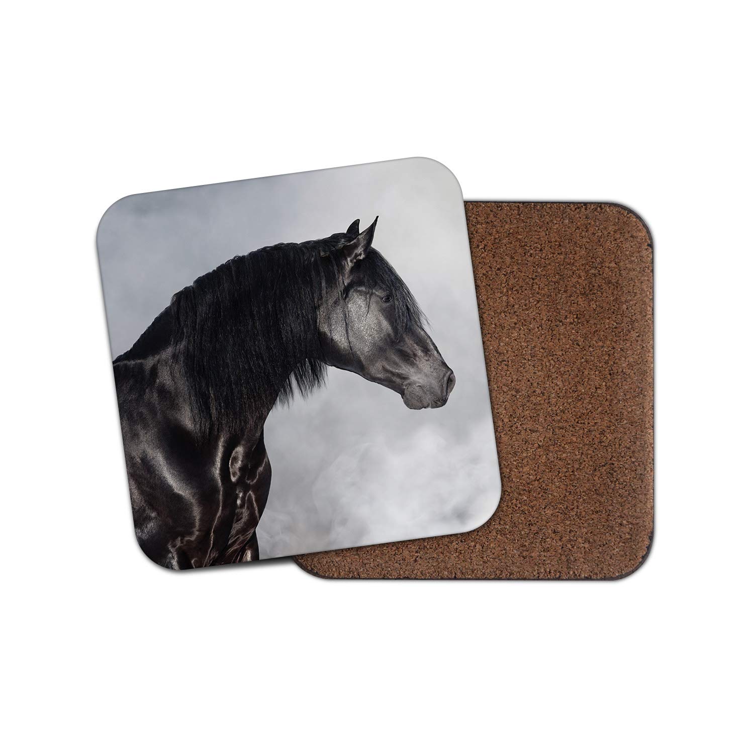 Destinationvinyl Girls Multicolor 1 X Beautiful Black Stallion Coaster - Andalusian Horse Spanish #12493