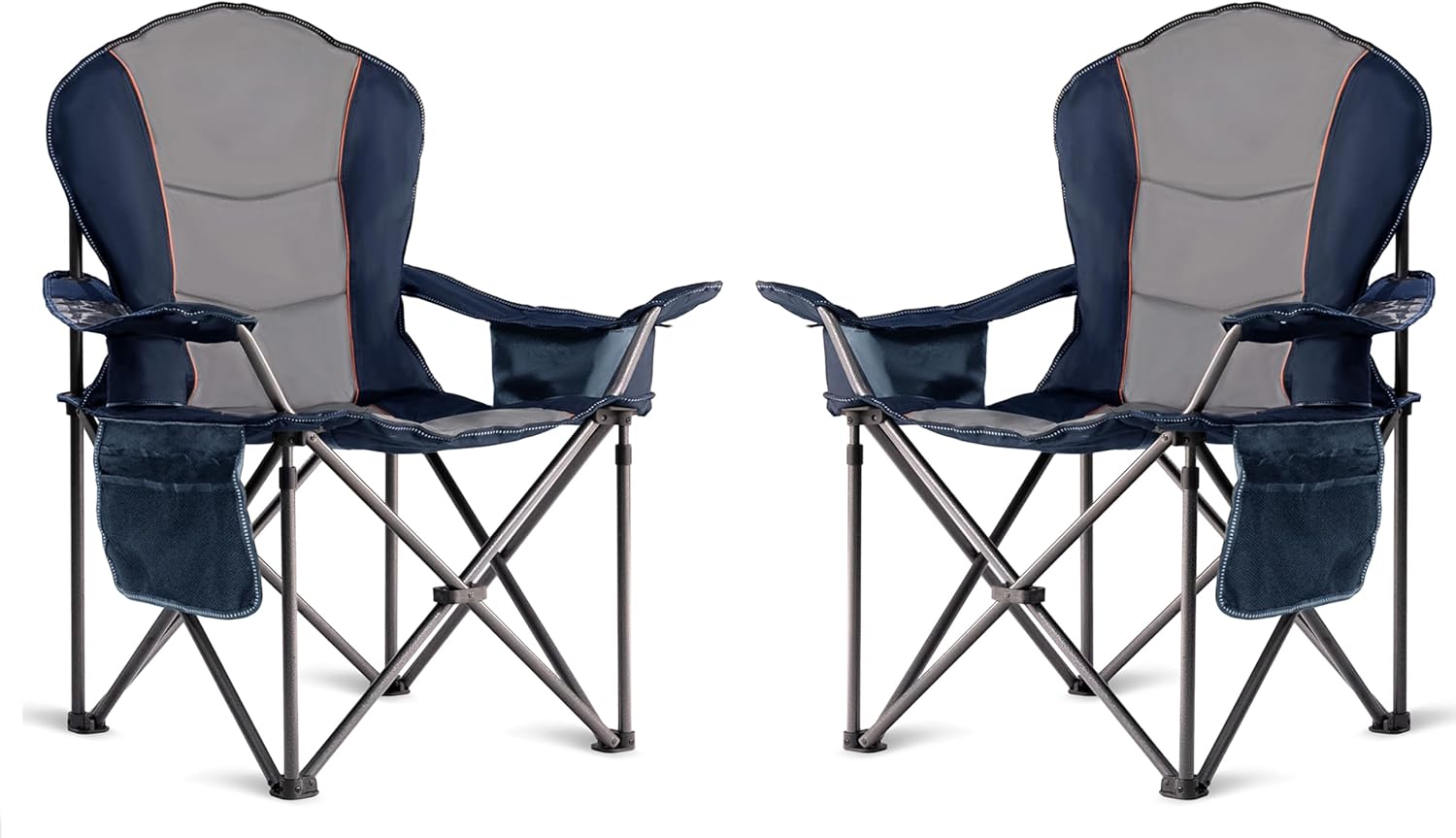 Oversized Camping Chair Heavy Duty- Portable Folding Chair, Cup Holder & Waterproof Phone Case for Adults, Beach, Hiking, Backyard, Blue & Gray，2PCS XL