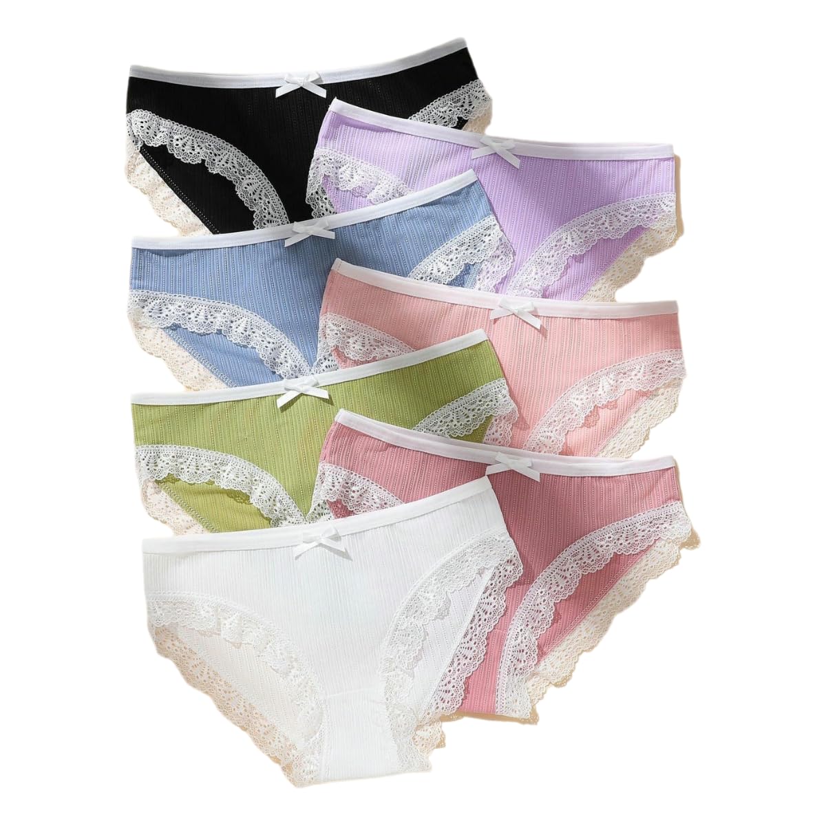 Bragas mujer paquete de 7 de encaje con entrepierna transpirable de talle bajo