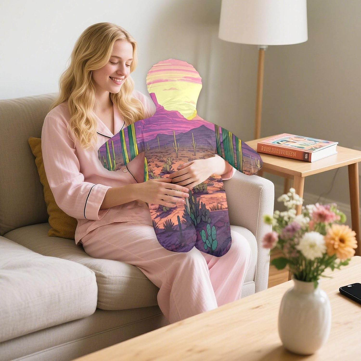 Cactus Desert Human-Shaped Pillow Soft Body Pillows Washable Velvet Pillows for Anxiety Relief Sleeping Cuddling & Support
