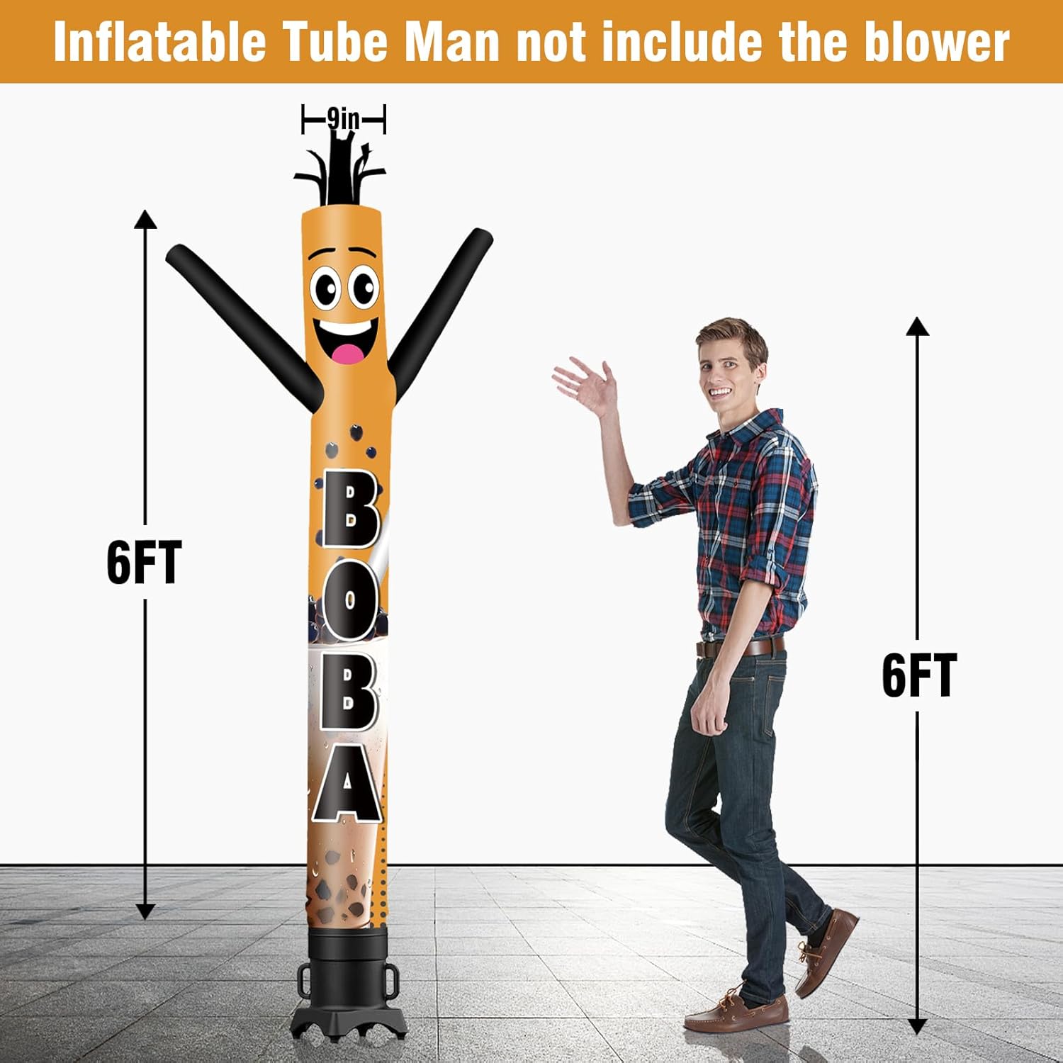 6FT Tall Inflatable Tube Man Boba Wacky Wavy Dancing Guy (9''Diameter) for Outdoor Decoration Advertising Business Promotion - Food Theme (Blower Not Included)