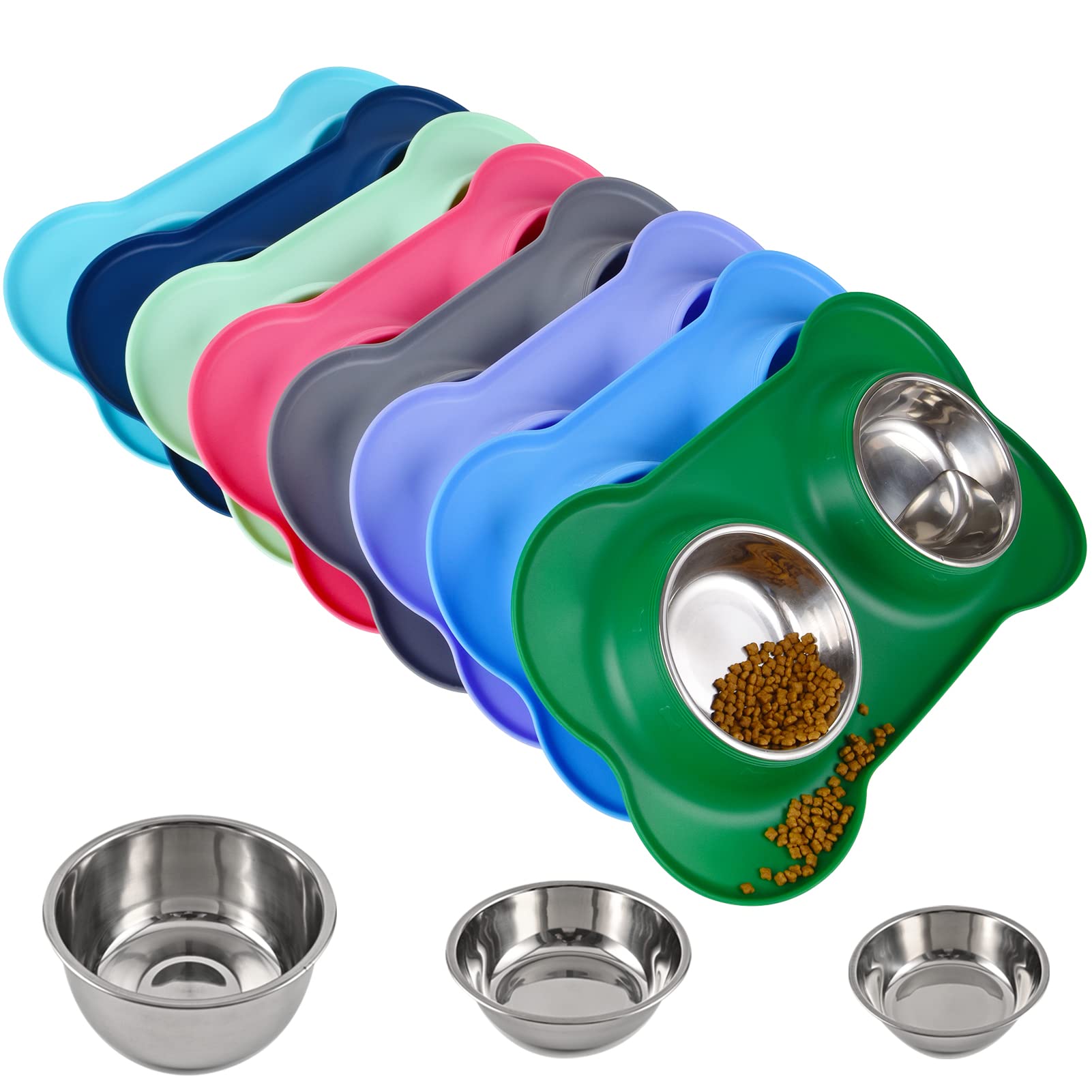 Juqiboom Dog Bowls 2 Stainless Steel Bowl for Pet Water and Food Feeder with Non Spill Skid Resistant Silicone Mat for Pets Puppy Small Medium Cats