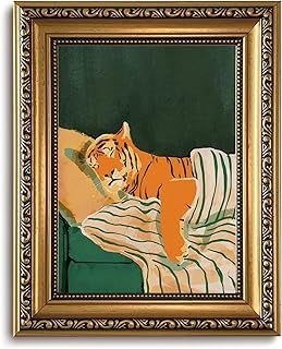 AYHSSMO Gold Framed Wall Art Trendy Tiger Wall Decor Emerald Green Canvas Art Modern Animal Pictures Aesthetic Artwork Paintings For Living Room Bedroom Corridor 8x10in