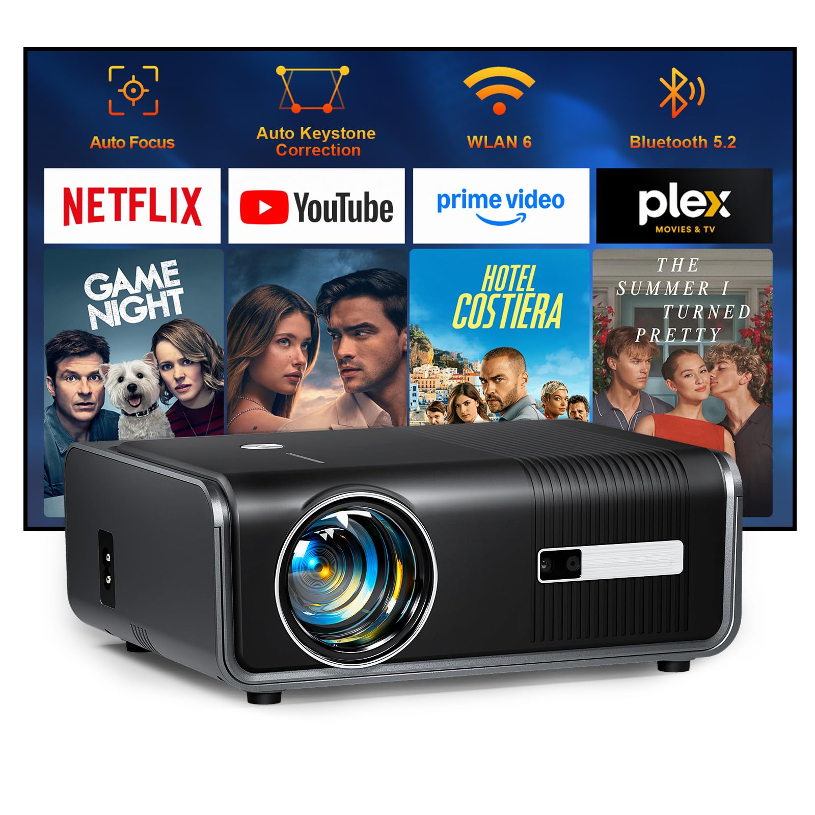 [Built-in Apps & Auto Focus/Keystone] Smart Projector with WiFi and Bluetooth, Auking 800 ANSI 4K Support Outdoor Portable Movie Phone Wireless Gaming Wifi Proyector for Bedroom/Home/Celling-image-47