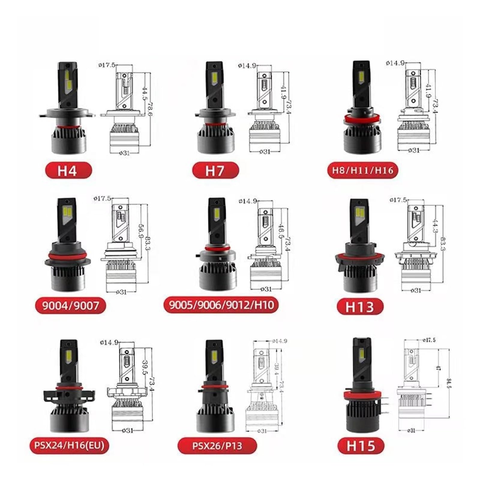 F3 90W H7 LED Ampoules De Phares De Voiture H1 H7 H8 H9 H11 9005 9006 9012 LED Phares Antibrouillard H7 H4 LED Phares(H11)