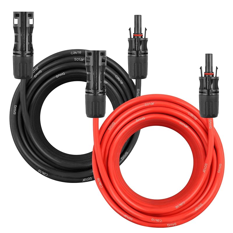 Cabo de extensão solar 8AWG com conectores MC4 macho e fêmea, 15,24 m vermelho + 15,24 m preto, YDDECW, kit com 2 peças