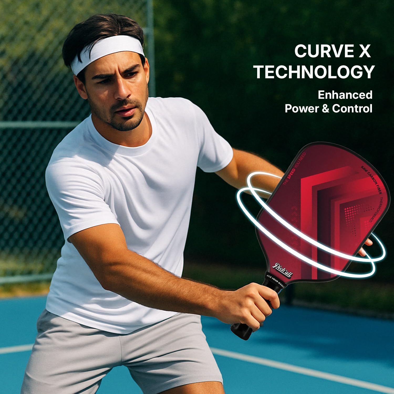 Pick’all Raw Carbon Fiber Strong Spin & Power Surface | Thermoformed Wide Face 16MM Advanced Series Pickleball Paddle - Turbo Strike