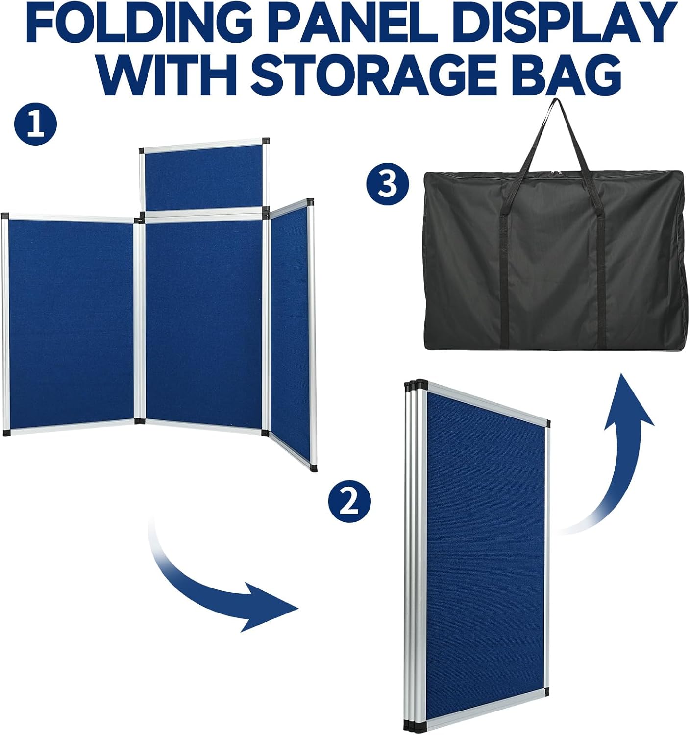 uyoyous 3+1 Panel Trade Show Presentation Board 70.8" x 35.4" Trifold Poster Board Folding Panel Display Large Single Sided Tabletop Display for Event, School Project, Science Fair, Blue