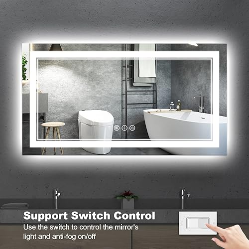 Miniatura 6 de Espejo de baño LED de 55 x 30 pulgadas, retroiluminado y luz delantera, antiempañamiento, regulable, espejo de tocador iluminado con memoria, espejo